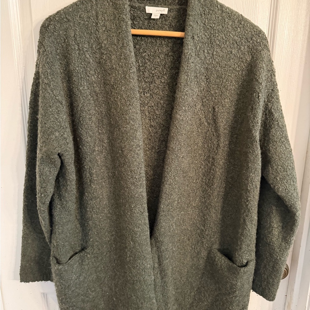 PureJill Olive Open-Front Soft Wool Blend Cardigan SZ Large
